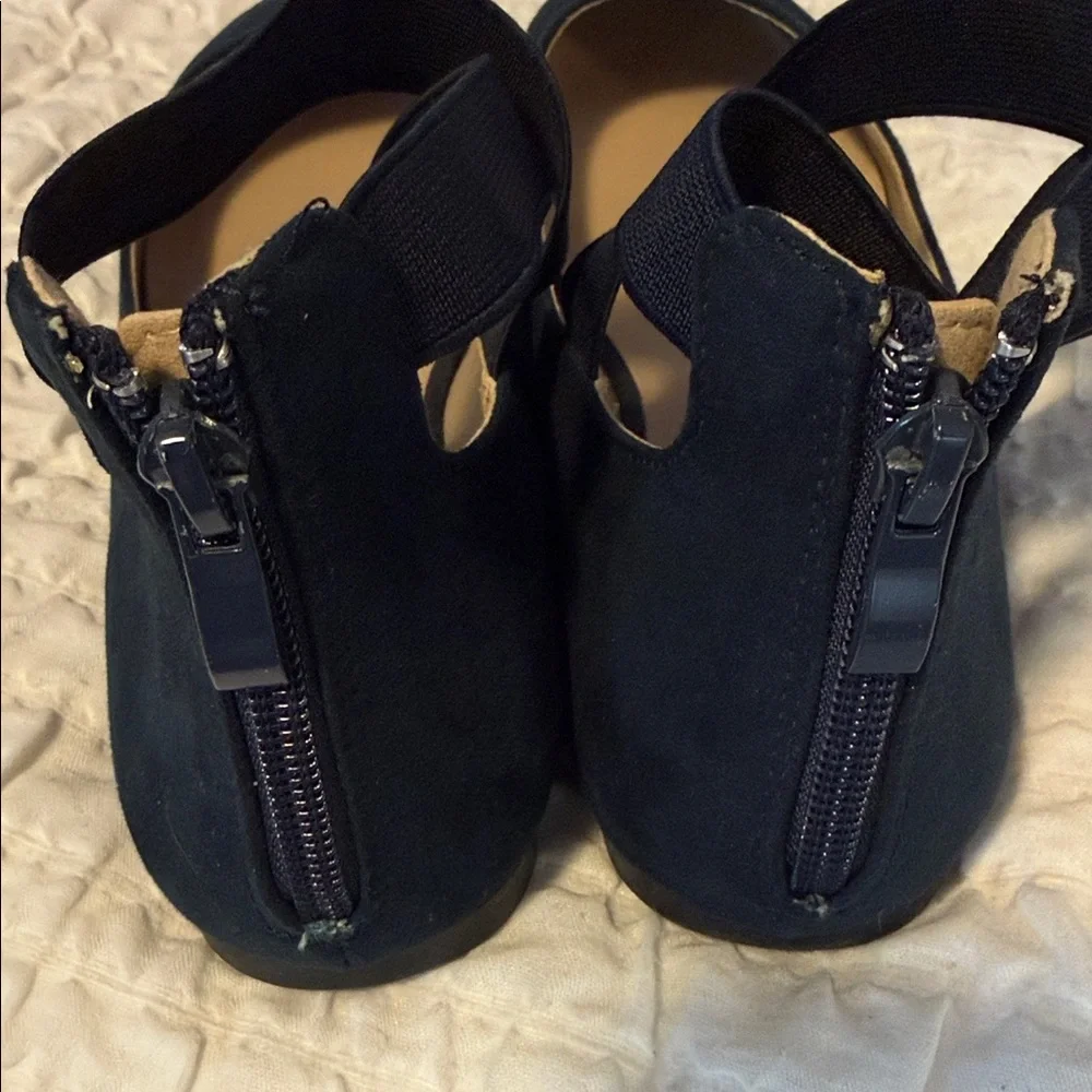 Women's Navy Ankle-Strap Ballet Flats